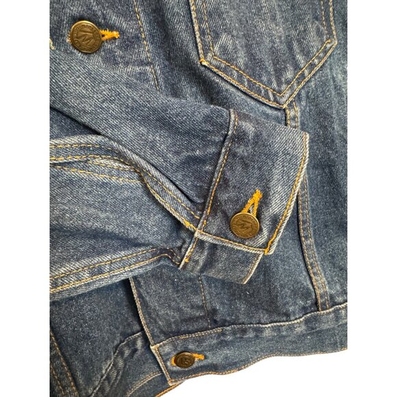 Vintage Marlboro Country Store Mens Small Denim Jacket Leather Collar Blue Plaid - Picture 3 of 5